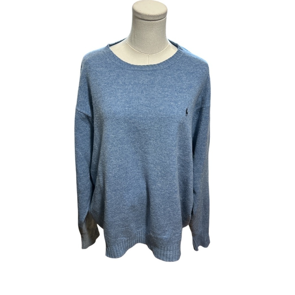Polo Ralph Lauren Lambswool Sweater XXL Blue Crewneck Classic Pony Logo Men - Picture 2 of 8